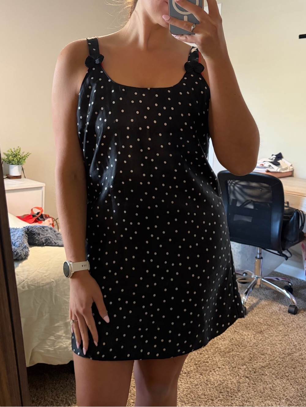 Vintage Polka Dot Black Satin Slip Dress